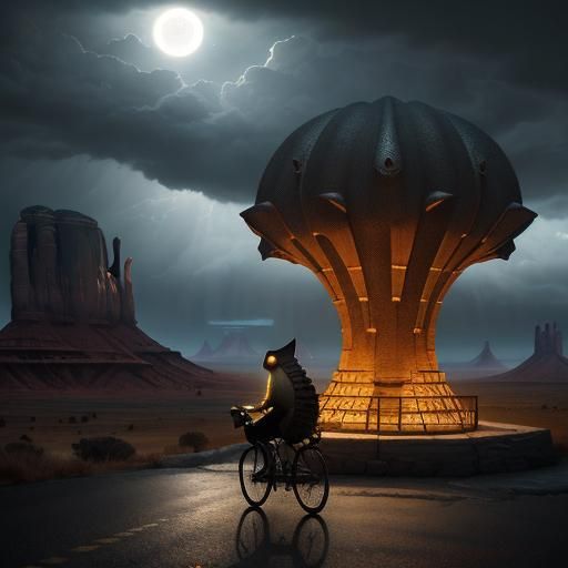Armadillo Newspaper Bicycle Ride in Dark Fantasy Style