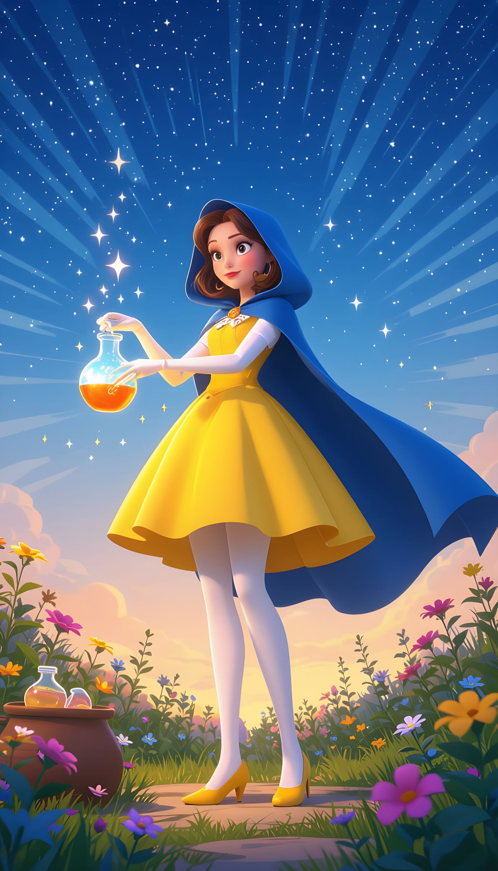 Potion Mixing in a Mystical Garden: 3D Digital Art