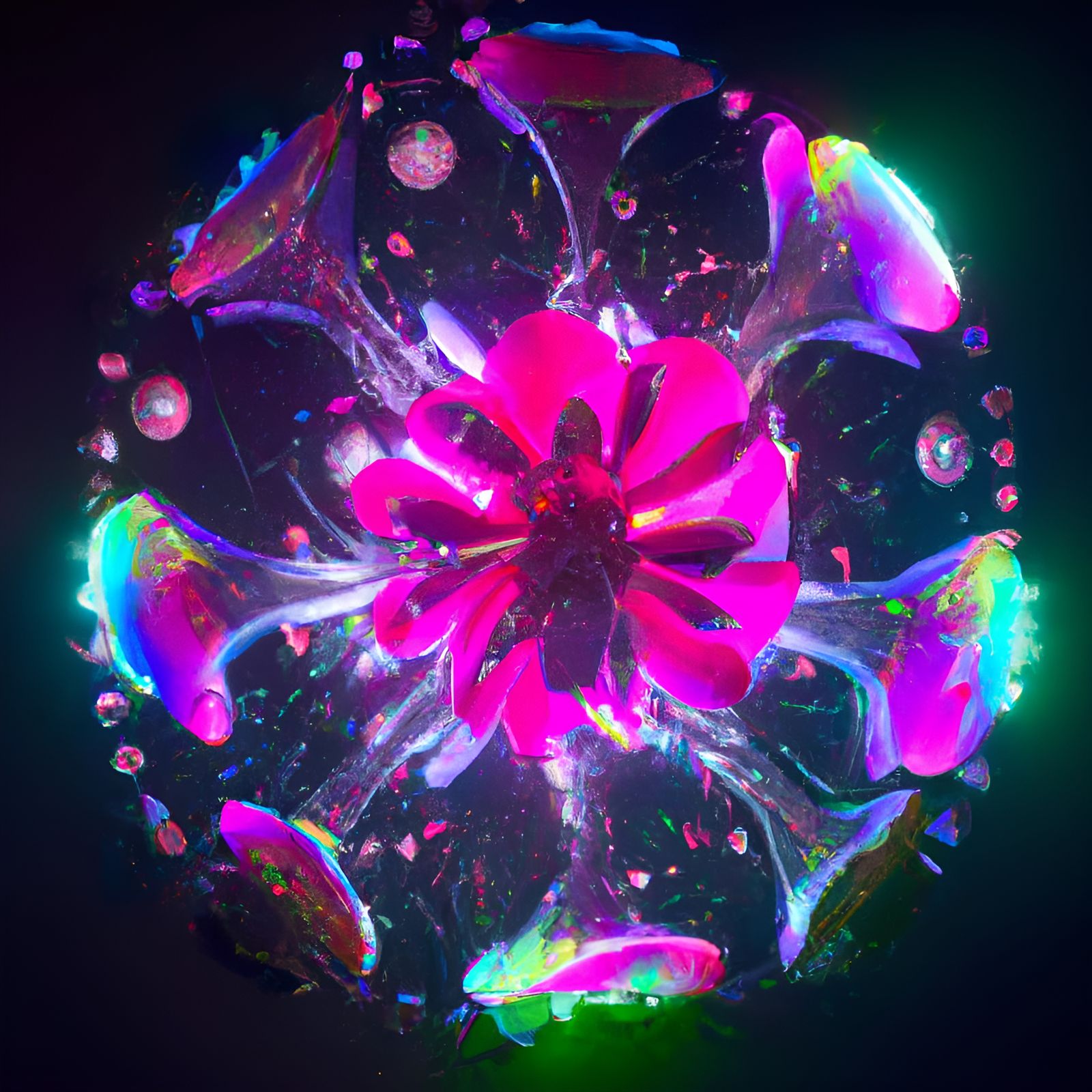 Opalescent Biopunk Art Installation with Neon Glow