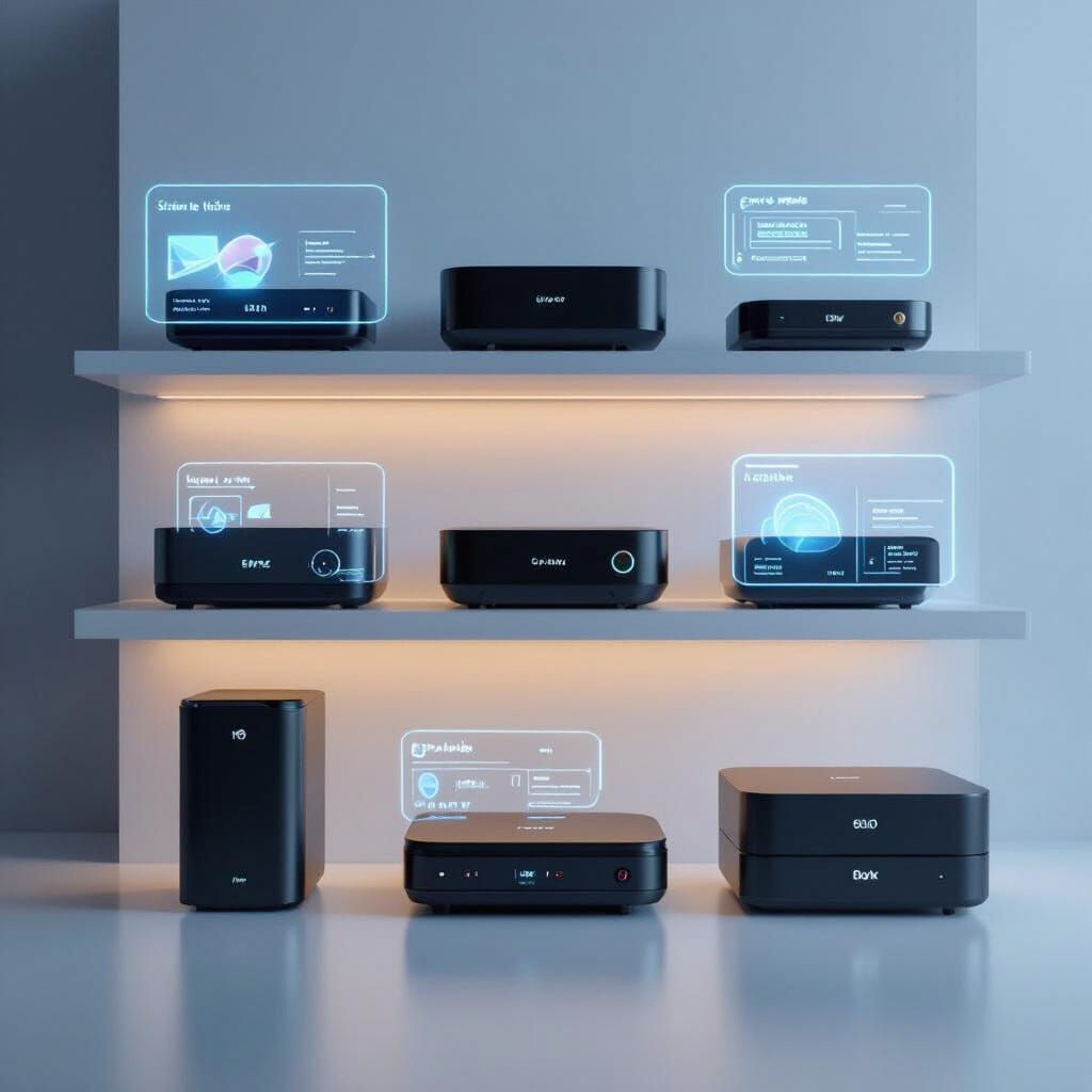 Modern E-Shop Display of Streaming Boxes and Satellite Gear