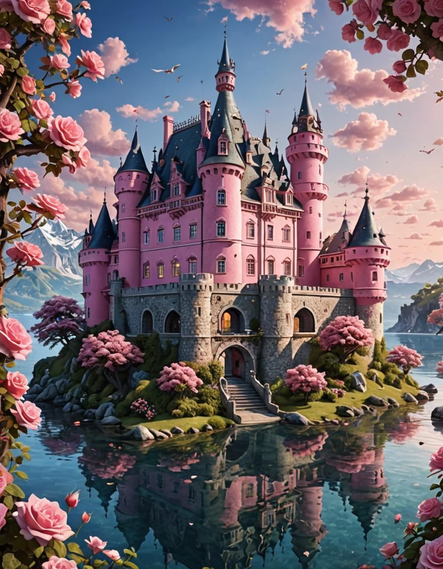 Pink Fantasy Castle on the Sea