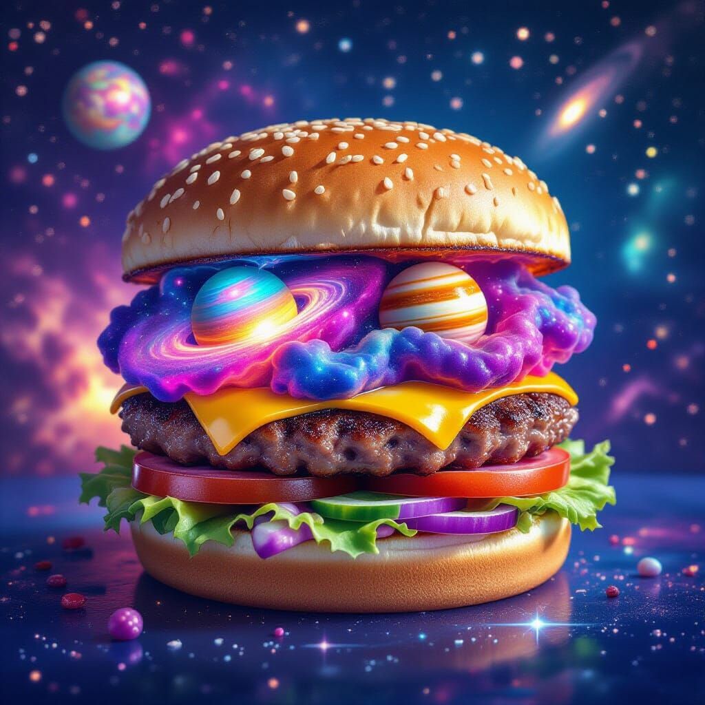 Cosmic Hamburger: Nebulae and Planets in Space