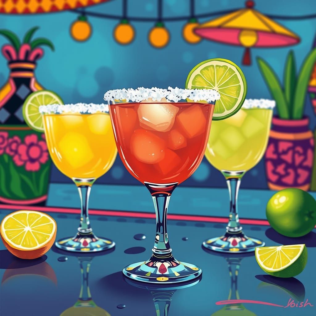 Vibrant Margarita Cocktail in Whimsical Illustration Style