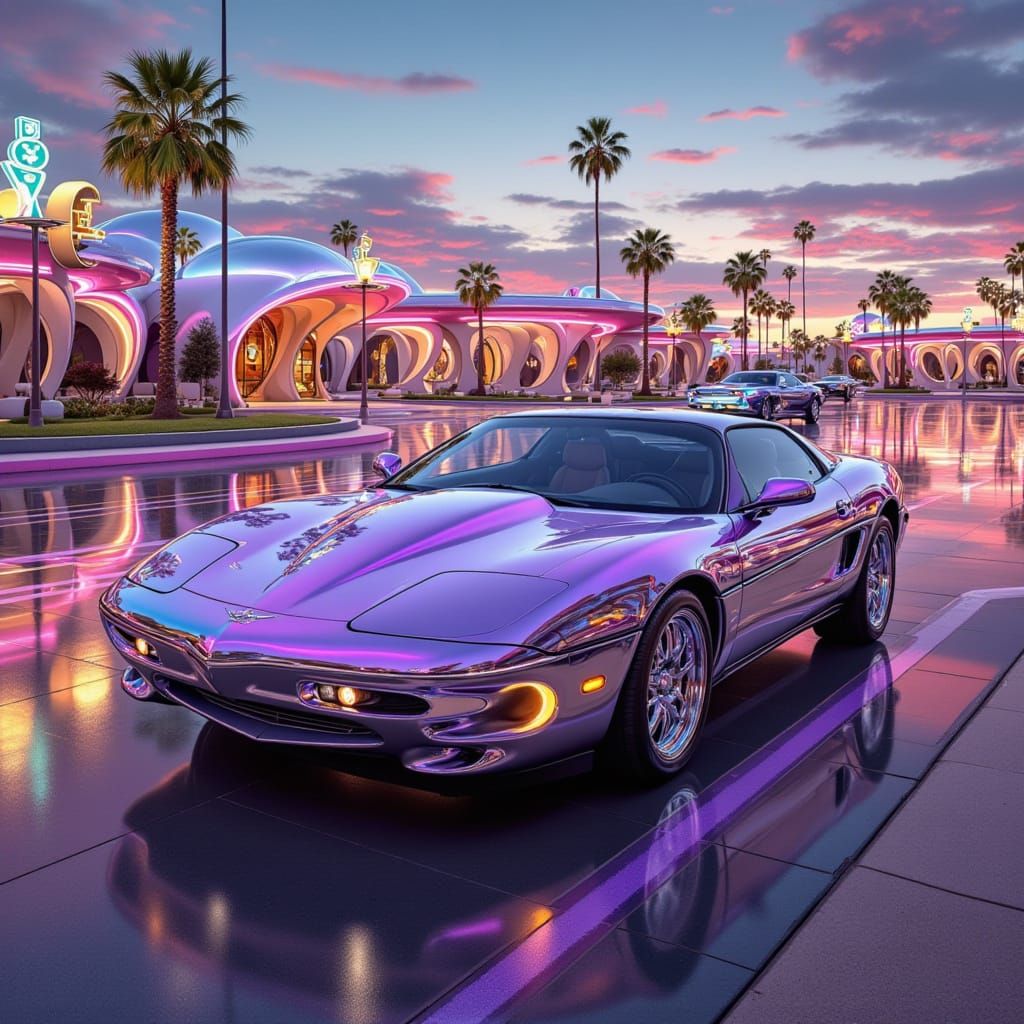 Retro Googie Style Car on Road