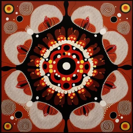 Energetic Aboriginal Dot Art Oil Painting in Red