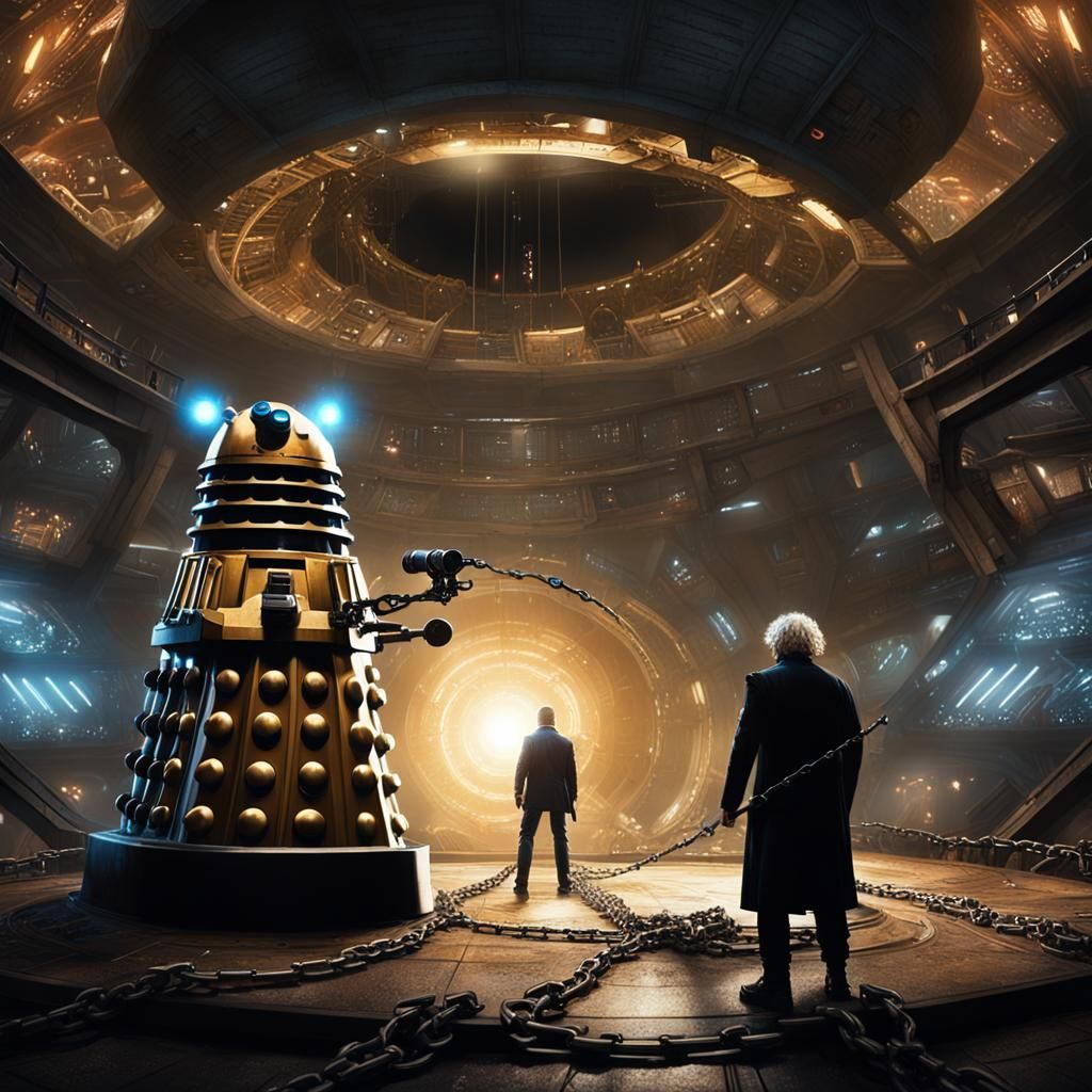 Epic Sci-Fi Stargate Scene with Dalek and Figure