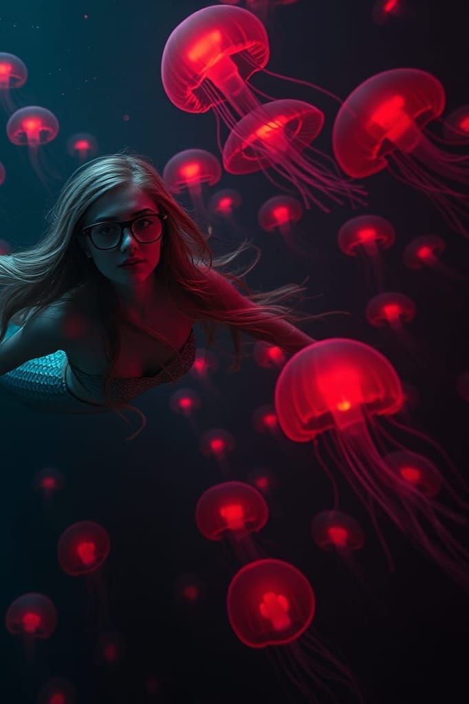 Underwater Mermaid with Glowing Jellyfish in Hyperrealistic ...