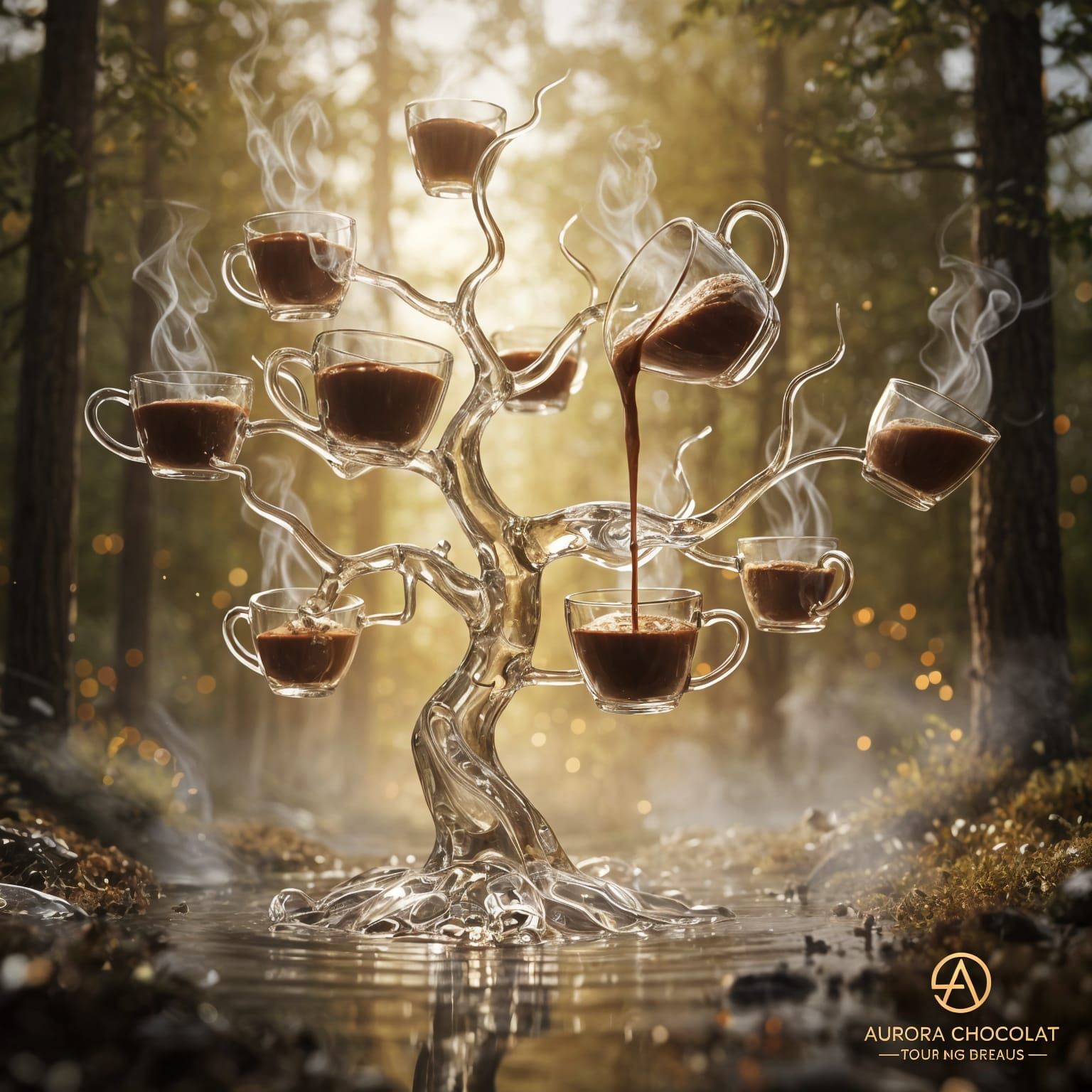 Hot Chocolate Pouring From Glass Tree