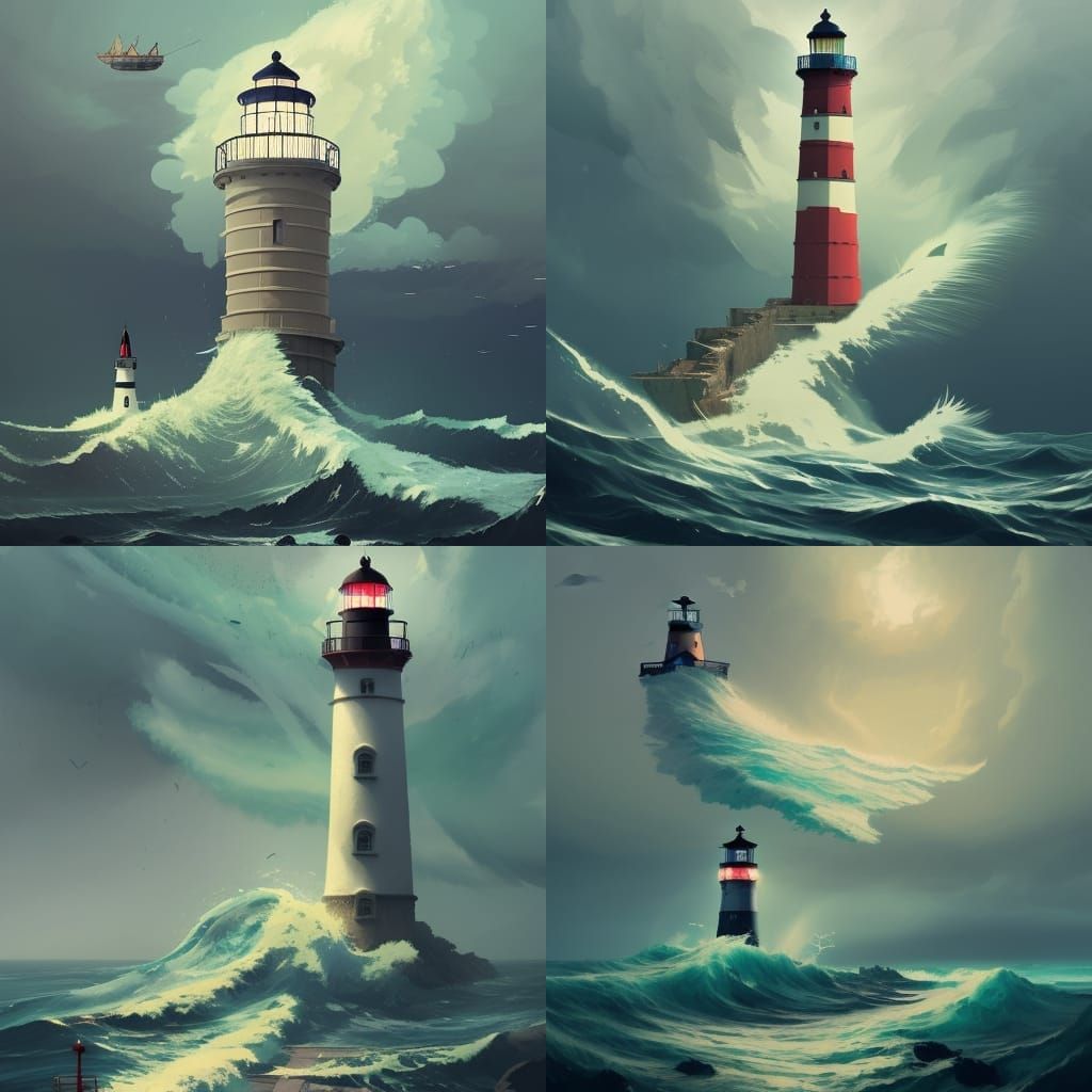 Collapsing Lighthouse in Stormy Ocean, Digital Art