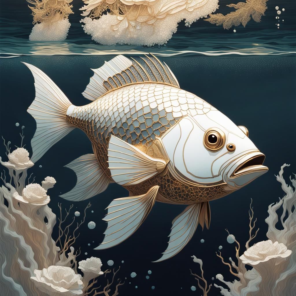 Lace white gold metallic fish