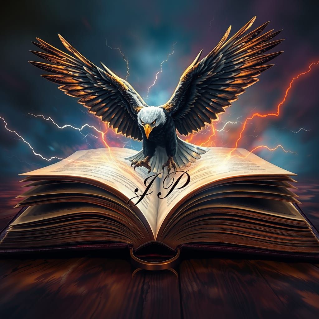 Hyperrealistic Eagle in Holographic Book Illusion with Light...