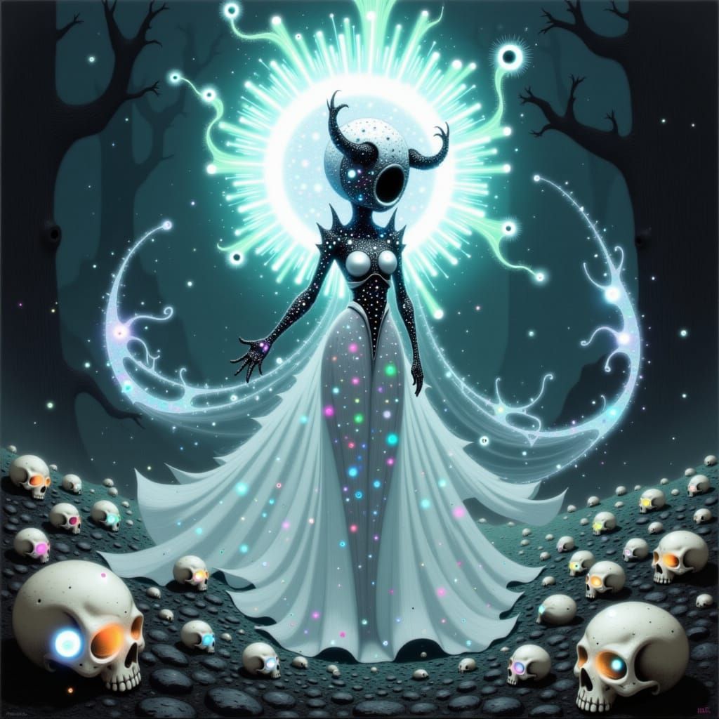 Android Necromancer in Ethereal Fantasy Scene