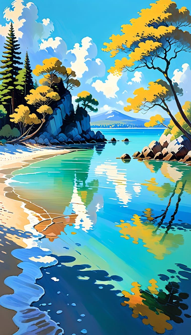 Impressionist Beach Scene with Soft Golden Light