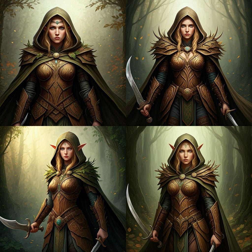 Elven Warrior-Druid in Misty Forest