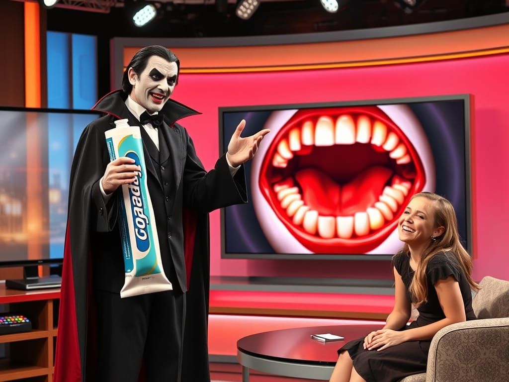 Vampire Actor Advertises Toothpaste on TV in a Hilarious Dis...