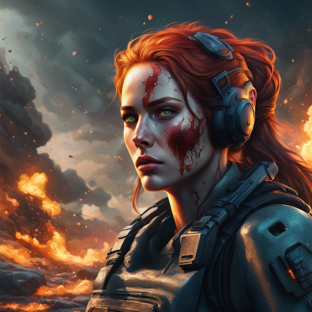 Beautiful Redhead Apocalypse Survivor in Hyperrealistic Styl...