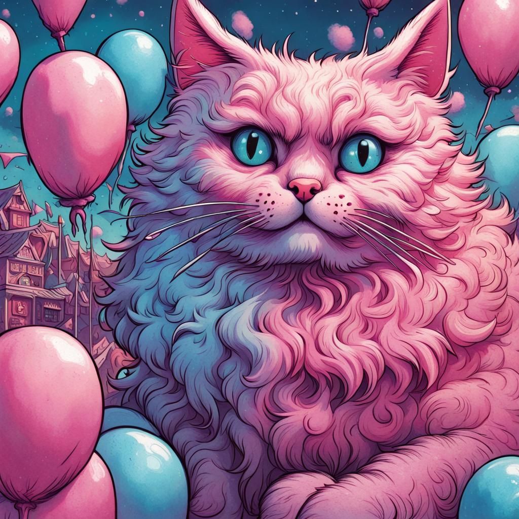 Fluffy Cotton Candy Cat in Fantastical Carnival