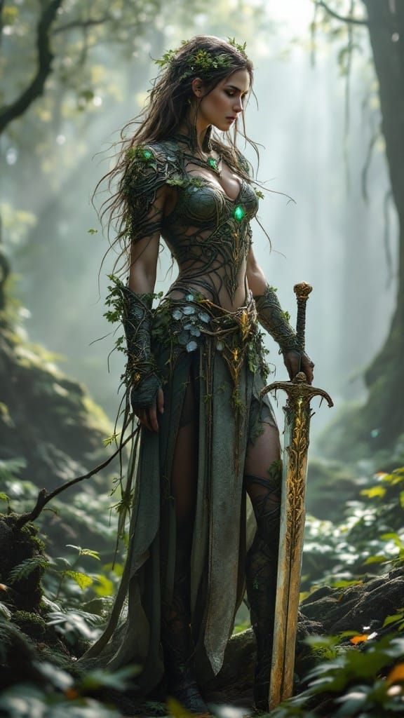 Mystical Forest Warrior in Ancient Armor