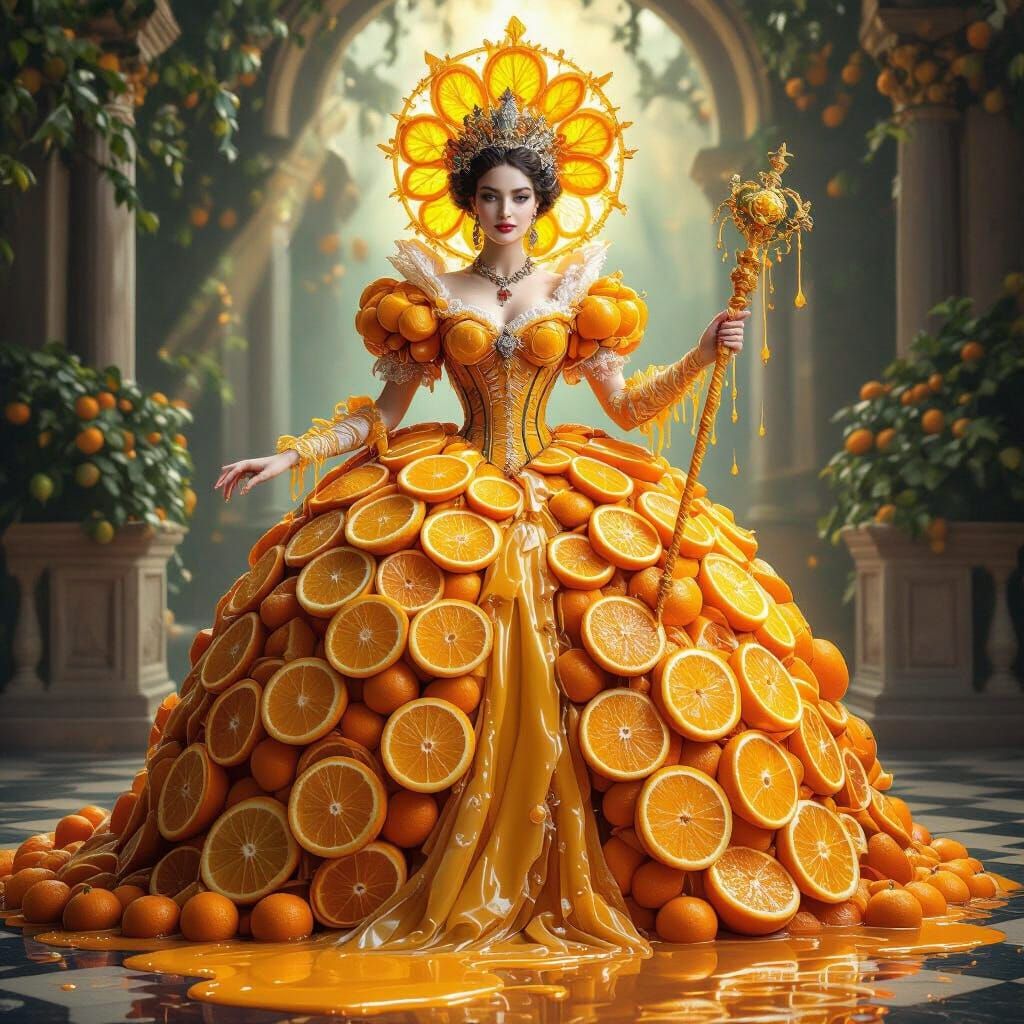 Surreal Victorian Empress Adorned in Oranges