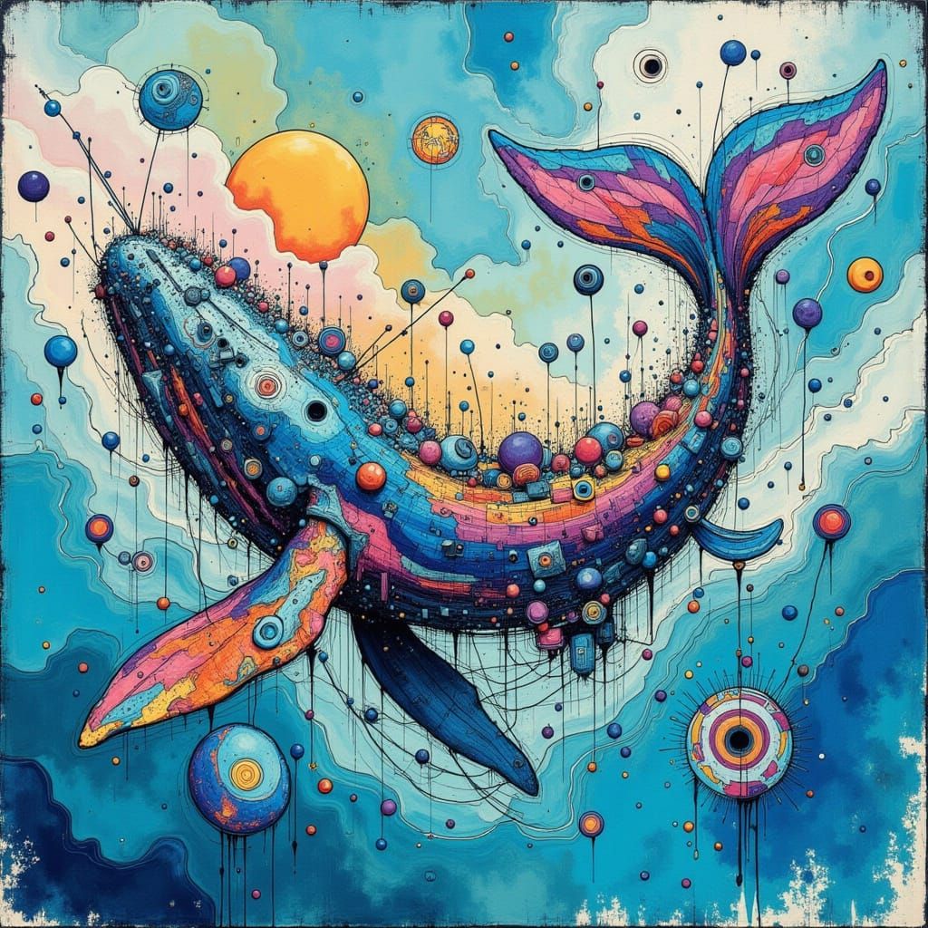 Vibrant Abstract Whale in Dreamy Turquoise Ocean