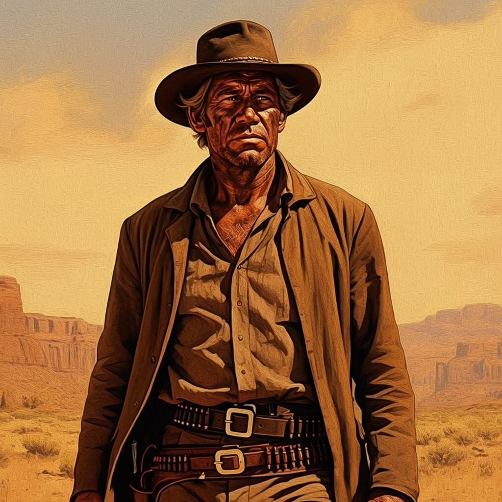 Rugged Western Hero Stands Tall in the Golden Light