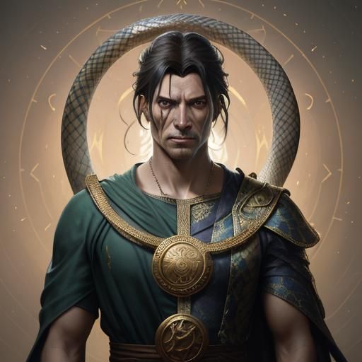 Snake Man Tarot Card in Art Nouveau Style