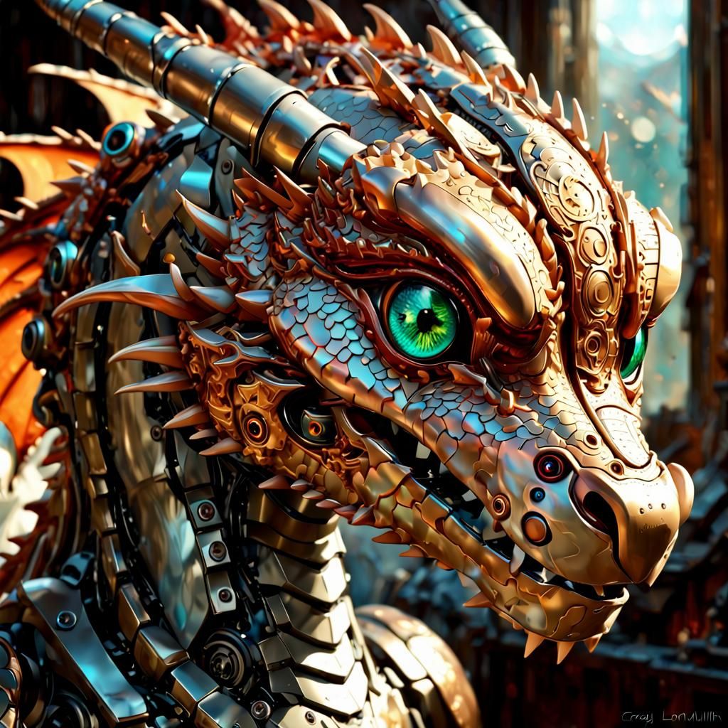 Adorable Mythical Robotic Dragon Portrait