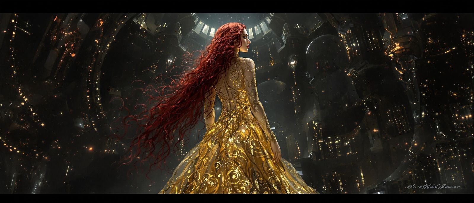 Ethereal Vampiress in Iridescent Gown, 2932 AD Metropolis