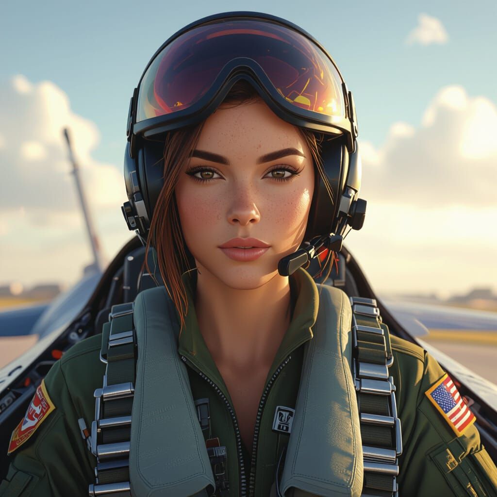 Female F-16 Pilot Concept Art in Dynamic Lighting