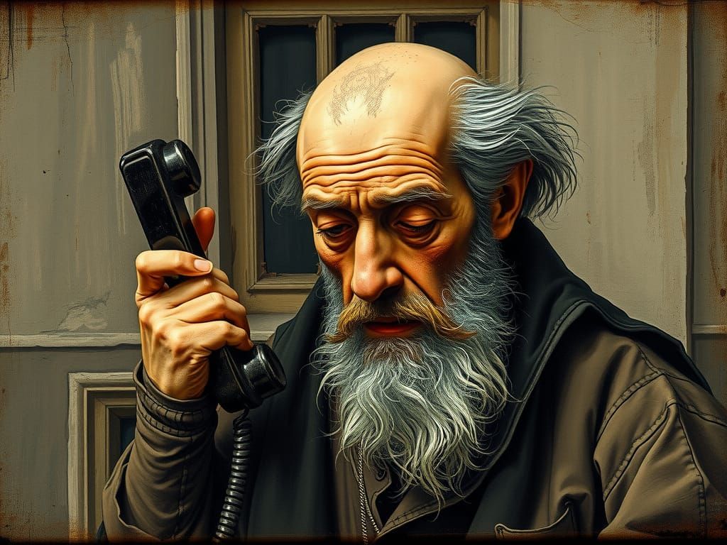 Nostalgic Old Man and Cable Phone: Renaissance Impasto