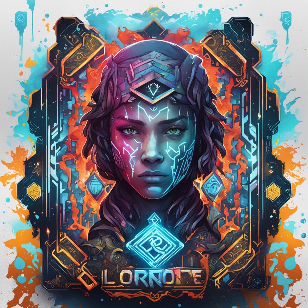 TRON Inspired Strength Tarot Card in Vibrant Graffiti Art St...