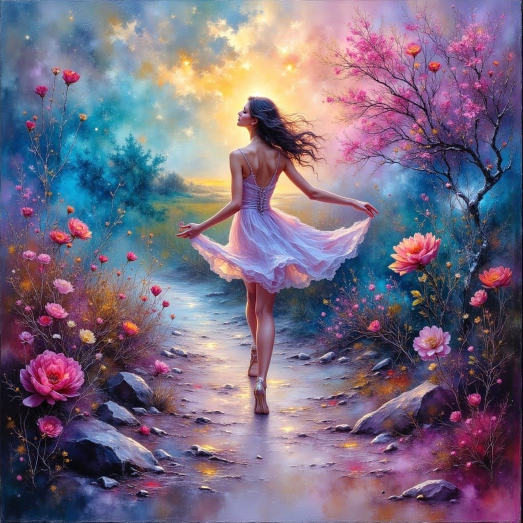 Ballerina in Dreamscape: Impasto Oil Painting