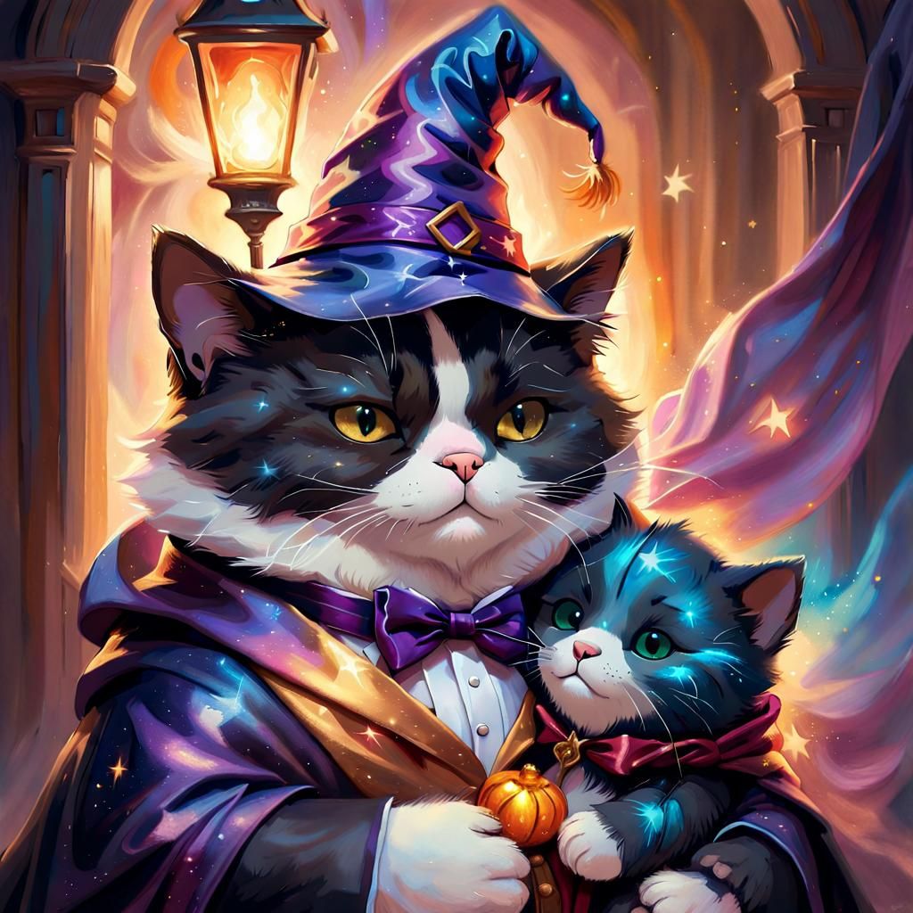 Cat Cuddles Wizard Teddy Bear: Fantasy Art