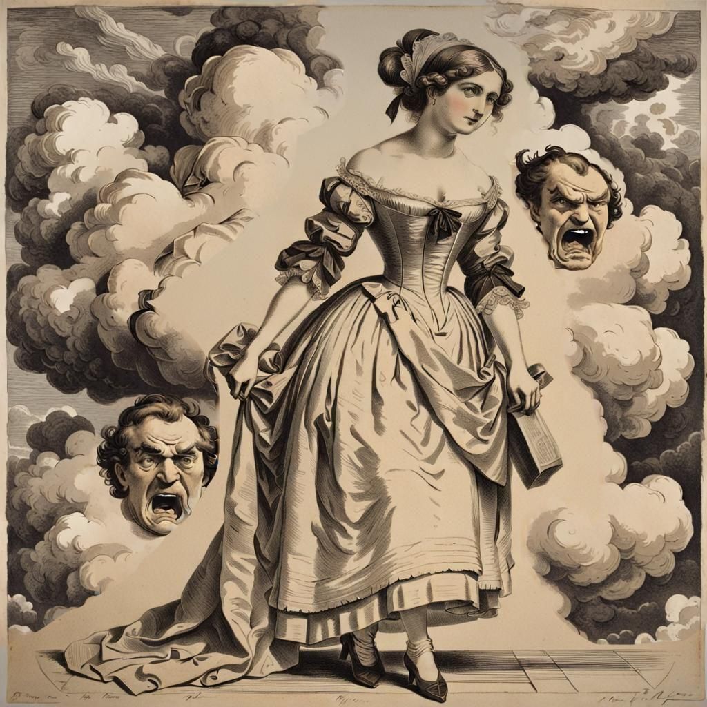 Young Woman in Etching Style of Geiger