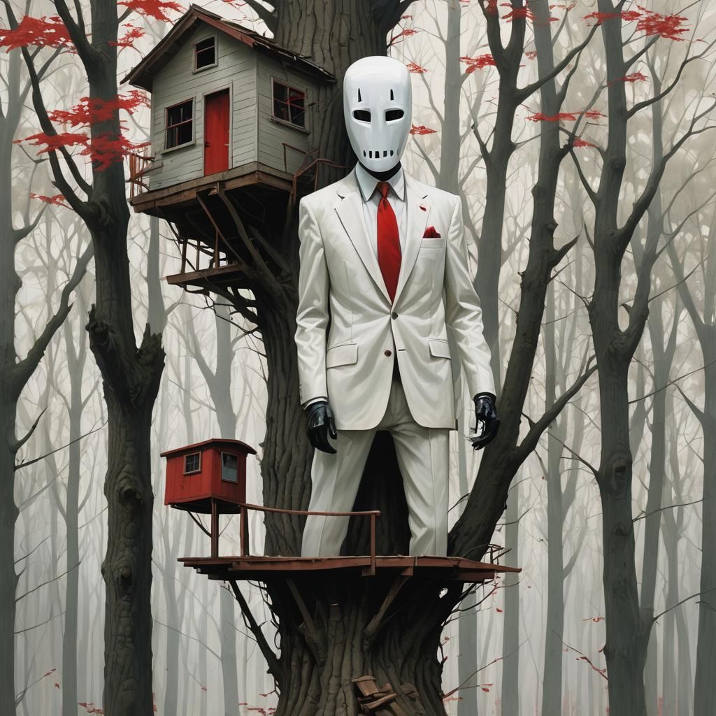 Sinister Treehouses with Faceless Figure