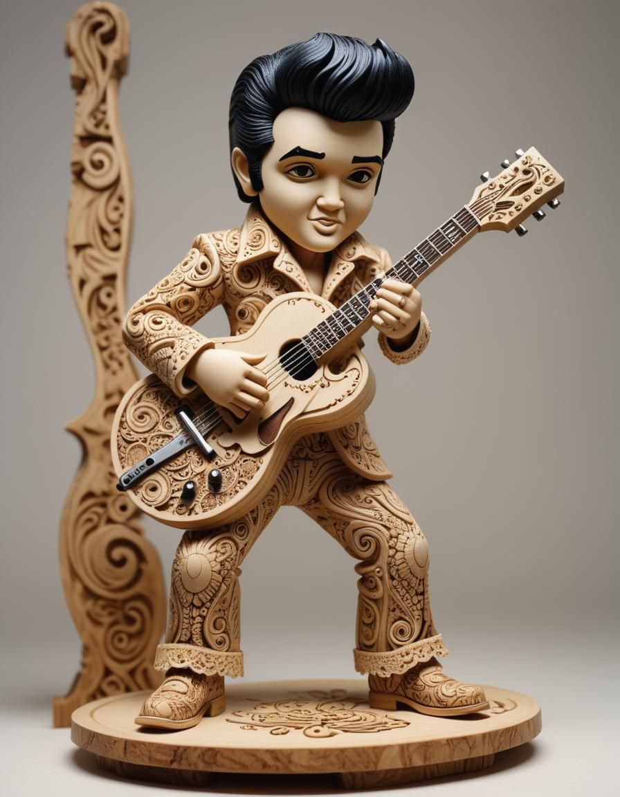 Tiny Elvis Automaton Wood Carving