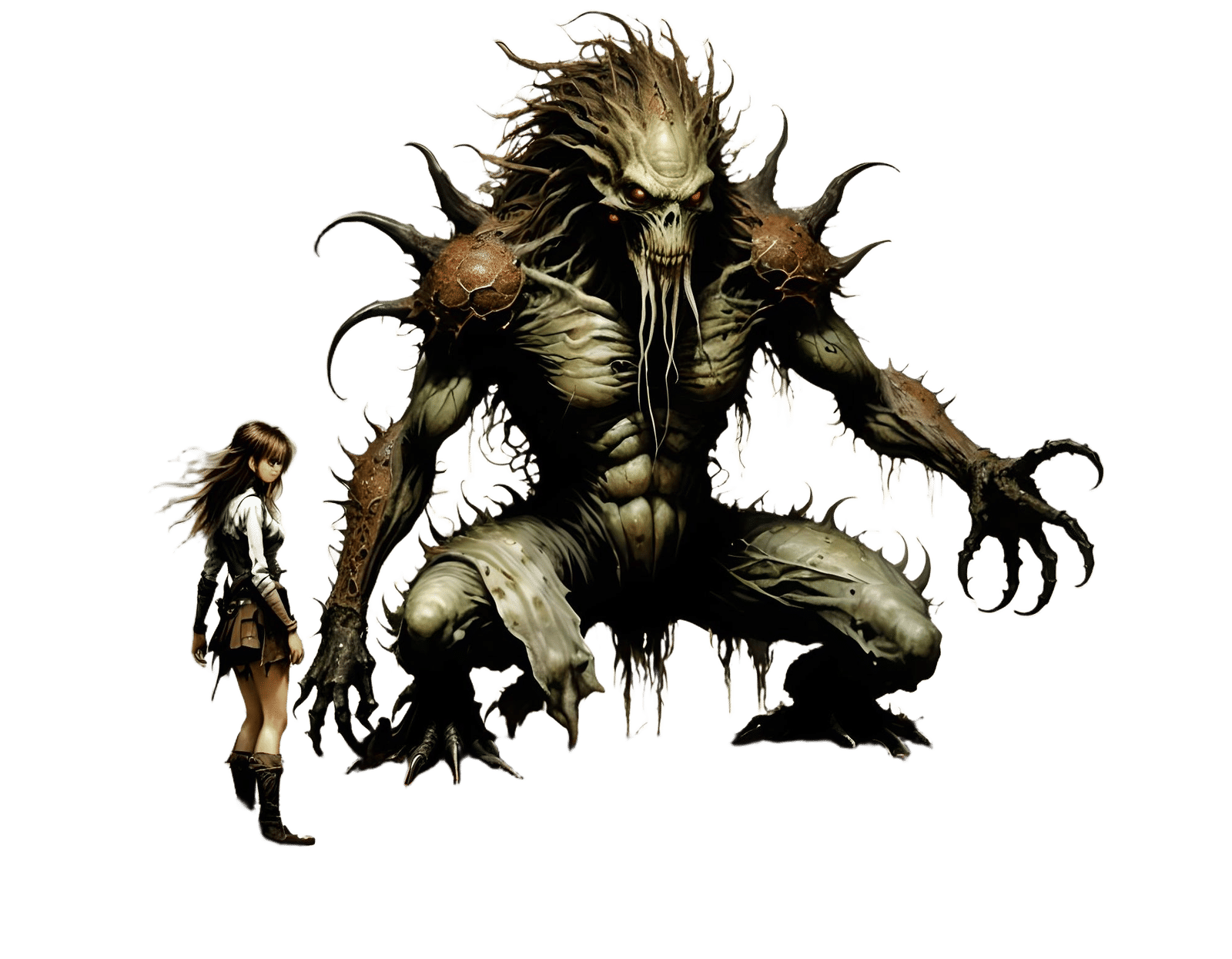 Tentacle Monster in Autumn Lake, Pastel Illustration