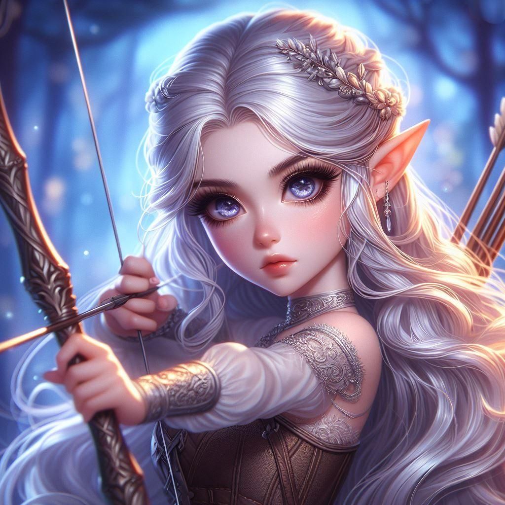 Chibi Elven Huntress Digital Art Masterpiece