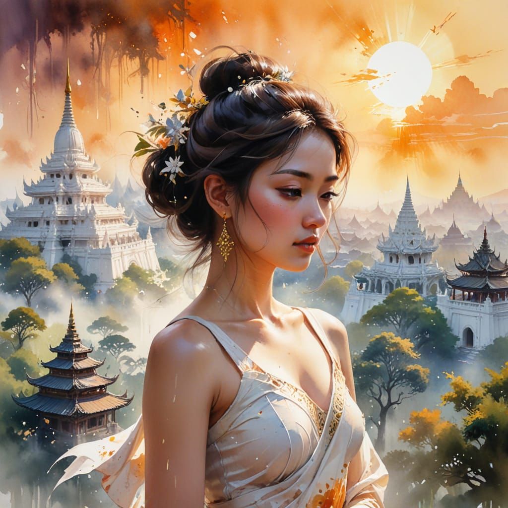 Mandalay's Golden Hour: A Watercolour Heritage