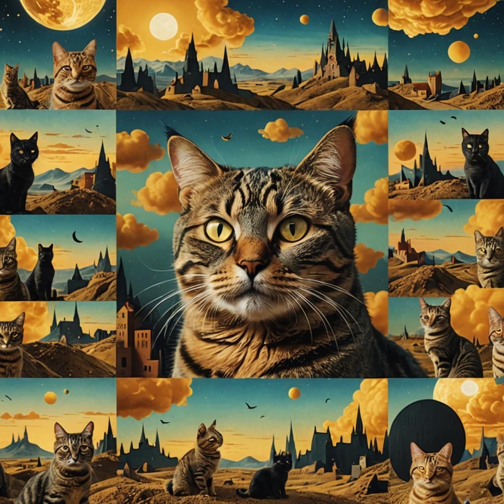 Surreal Cat Collage Inspired by Magritte