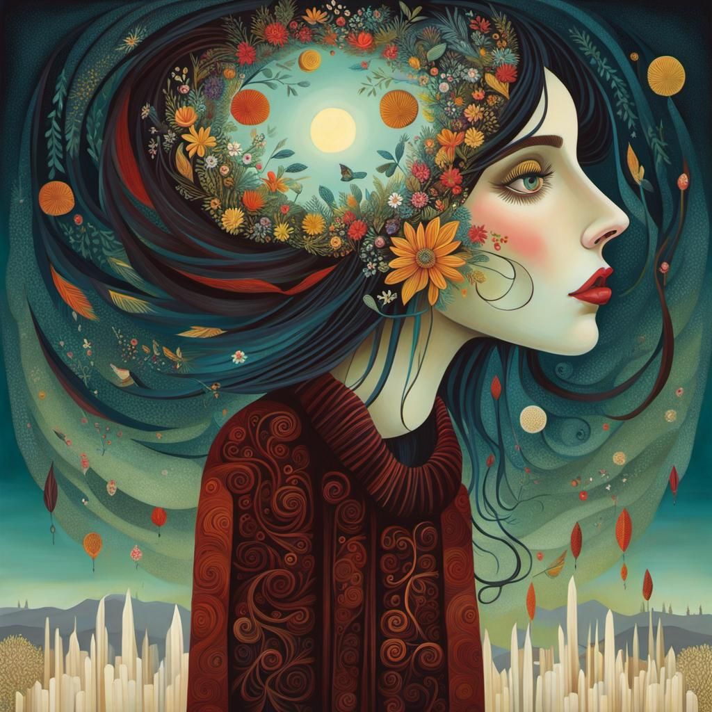 Surreal Girl Contemplates Life in Intricate Detail