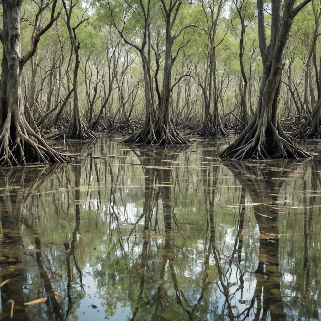 Swamp Cypress in Mangroves, Neurographic Ink Painting