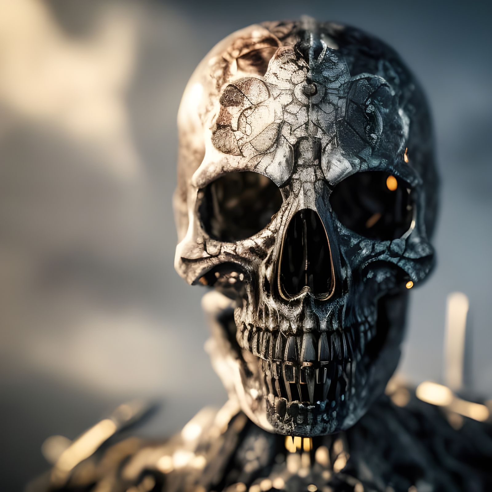 Eerie Skull Gleaming with Light: Digital Art