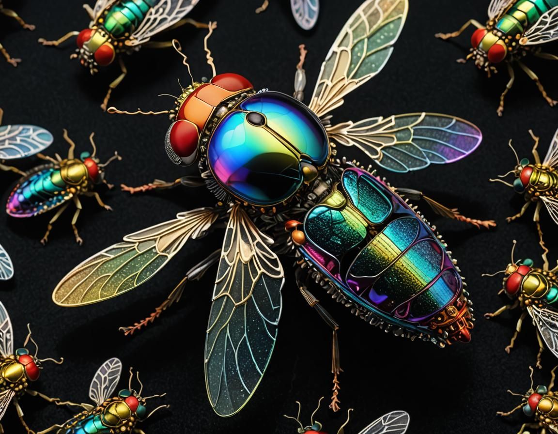 Blown Glass Fly on Velvet in 8k