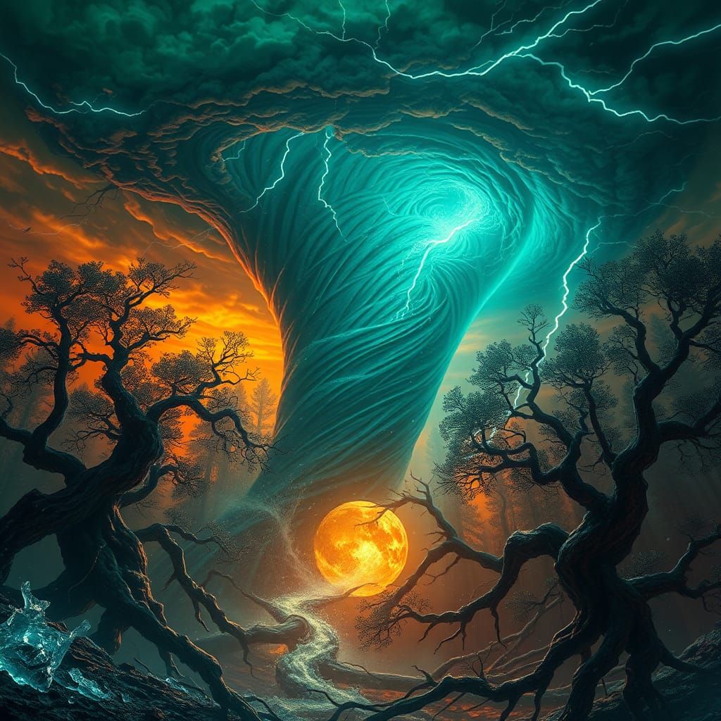 Tornado Devastates Ancient Forest: Digital Art