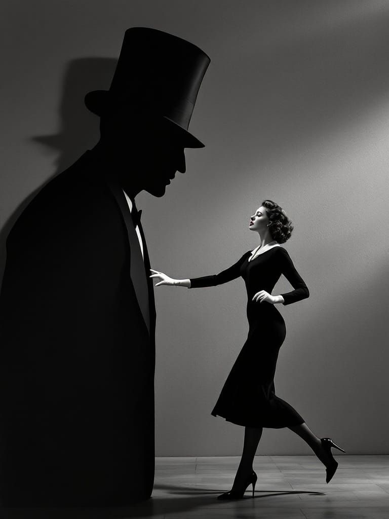 Glamorous Woman Interacts with Oversized Paper Cutout Man in...