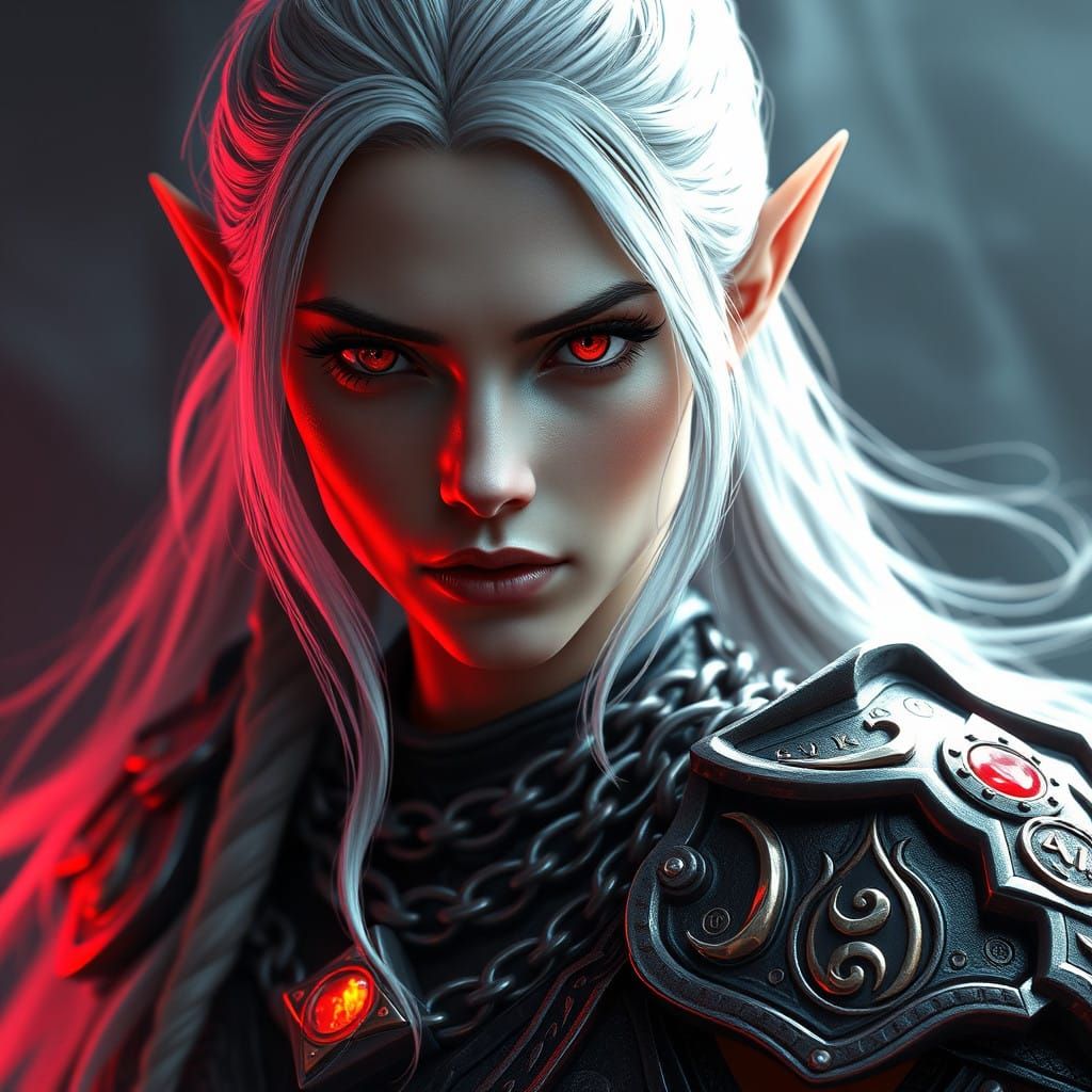 Ethereal Female Barbarian High Elf with Radiant Chain Shirt...