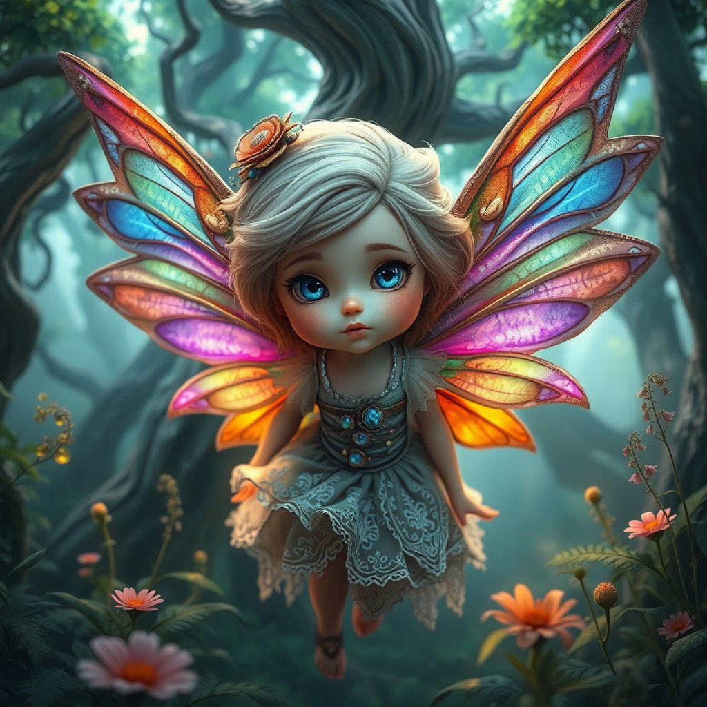 Whimsical Fairy Girl in Mystical Forest: Matte Painting