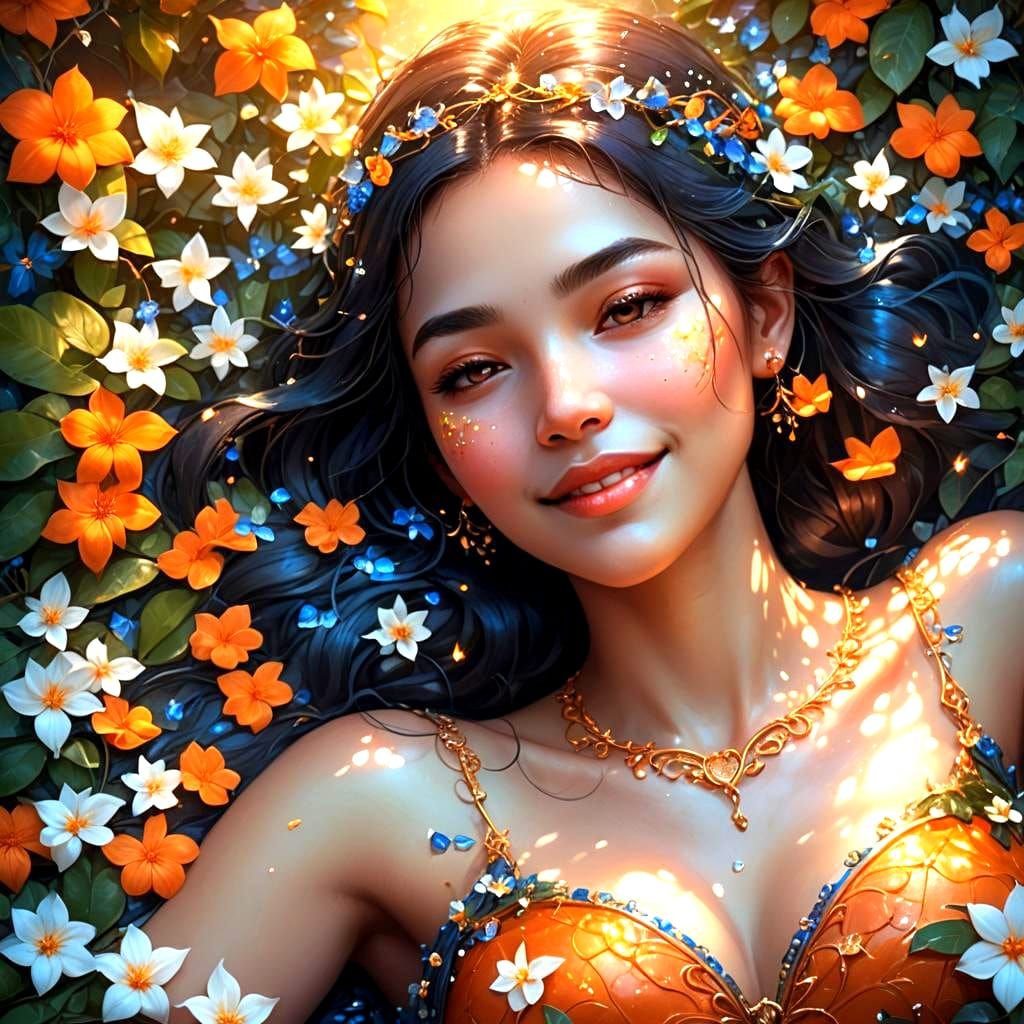 Jasmine Flowers Form Smiling Heart in Detailed Painting