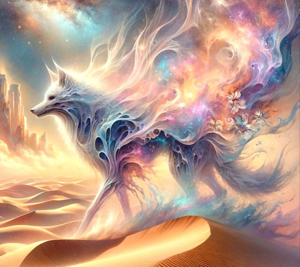 Ethereal Jackal in a Whirling Desert Storm